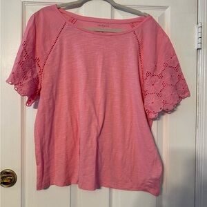 Preswick & Moore Coral Eyelet Sleeve Tee